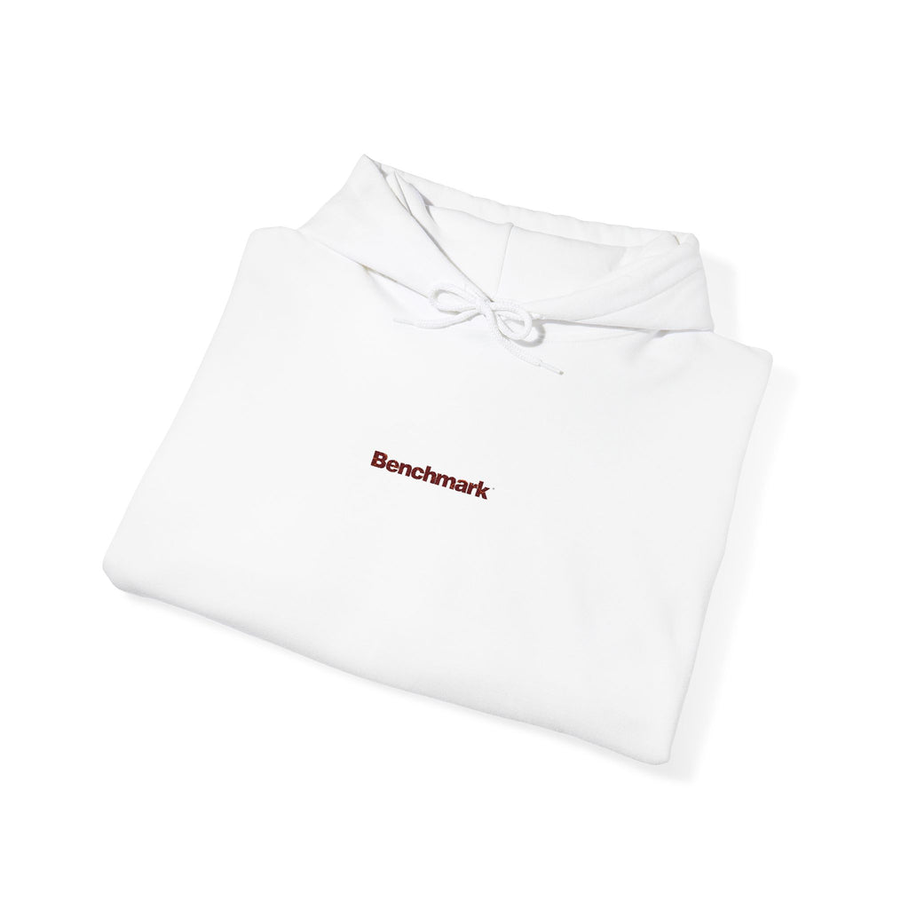 Minimalist 'BeesKnees' White Hoodie — Small Center Chest Script Logo