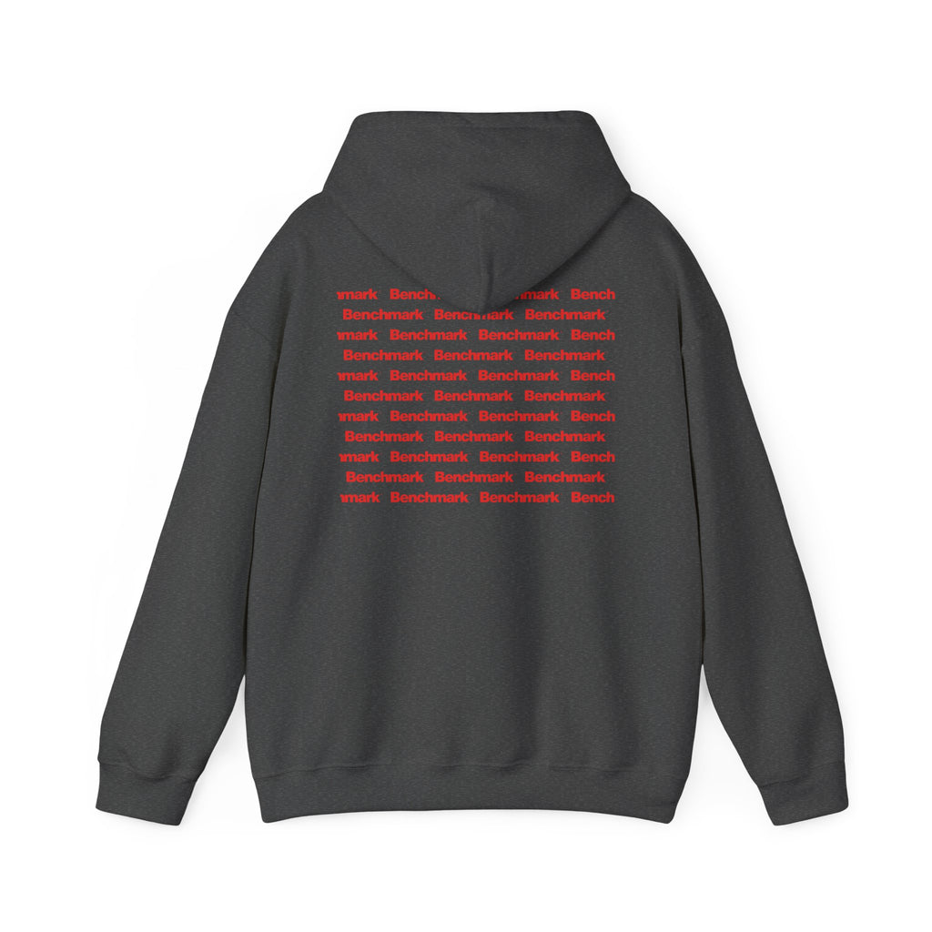 Benchmark Hoodie — Minimalist Red Logo Pullover