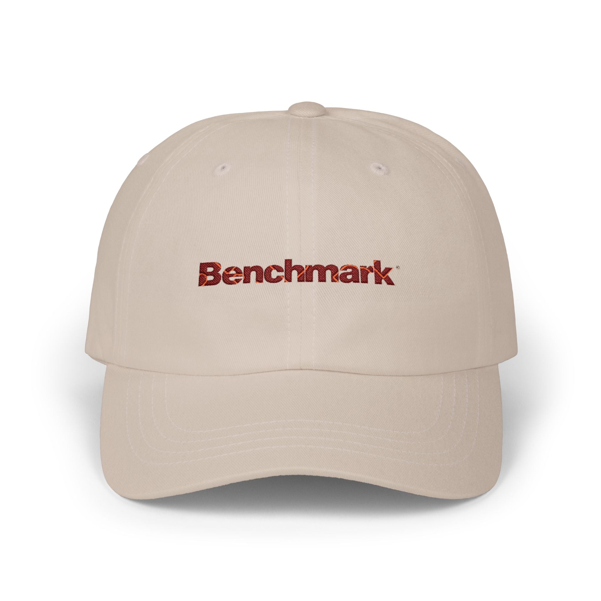 Benchmark Embroidered Dad Cap — Classic White Baseball Hat
