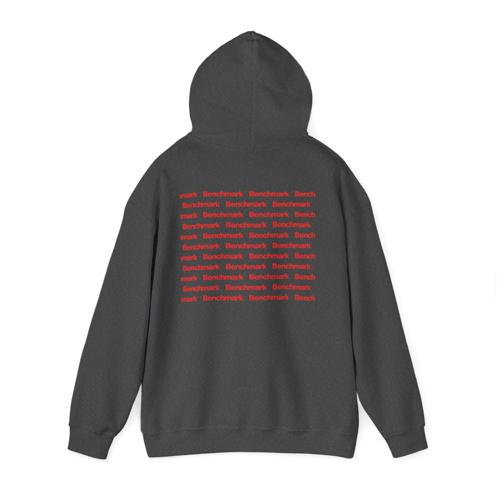 Benchmark Hoodie — Minimalist Red Logo Pullover