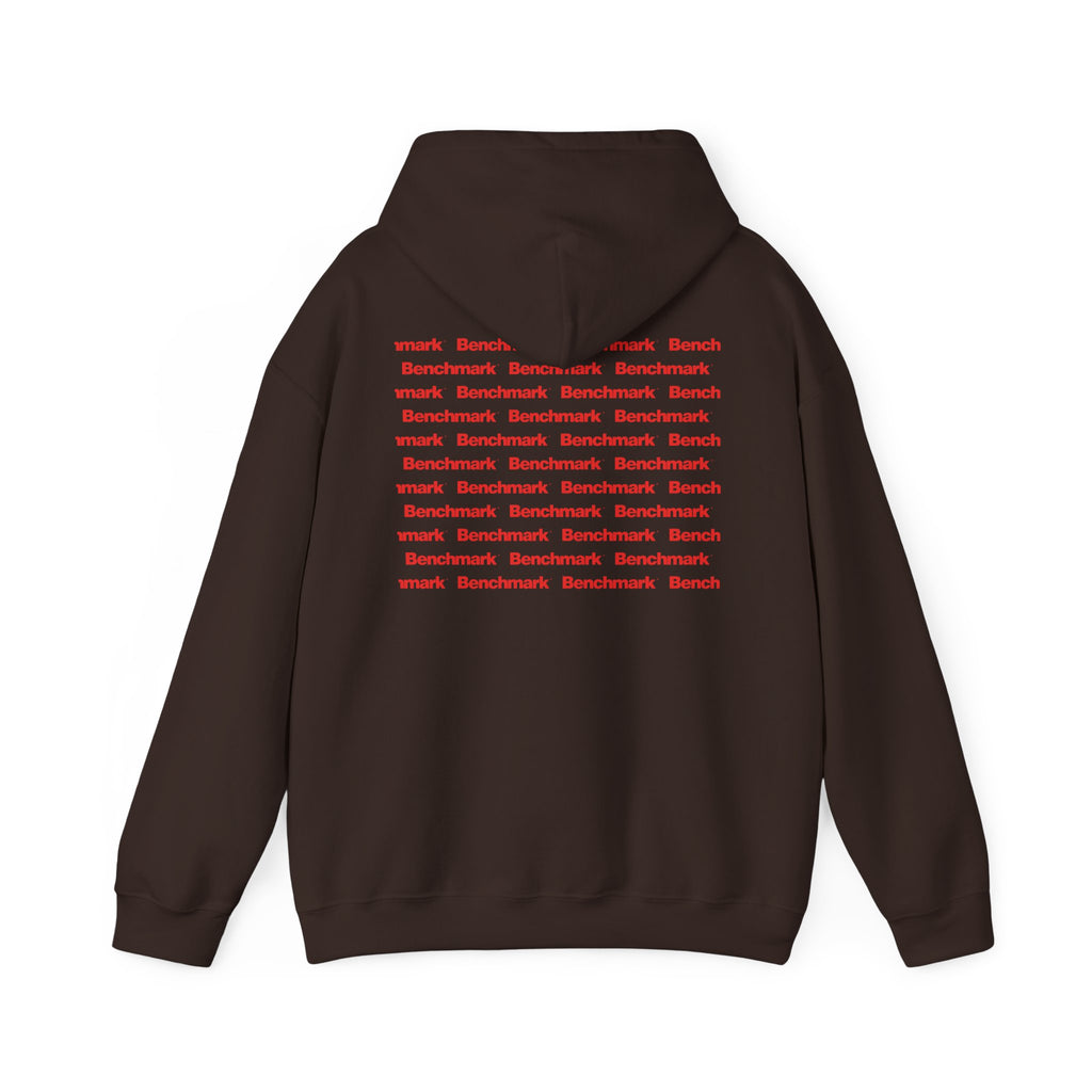 Benchmark Hoodie — Minimalist Red Logo Pullover