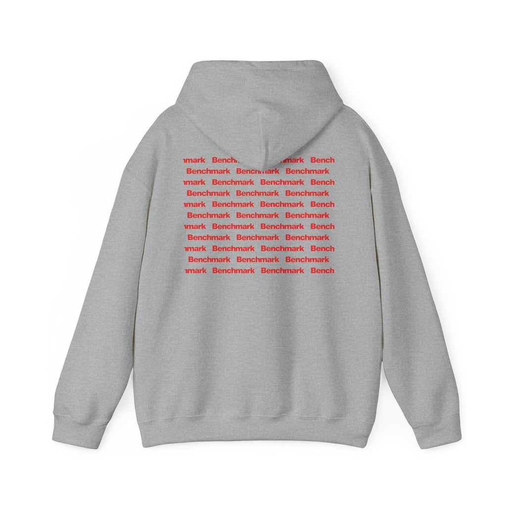 Benchmark Hoodie — Minimalist Red Logo Pullover