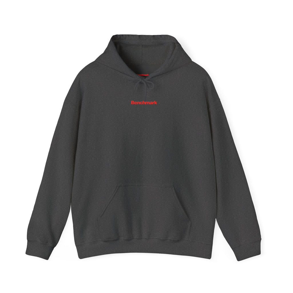 Benchmark Hoodie — Minimalist Red Logo Pullover