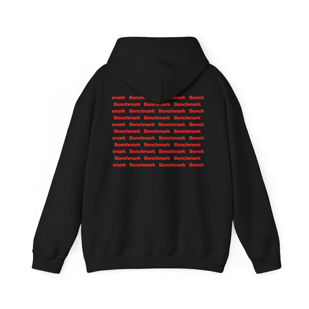 Benchmark Hoodie — Minimalist Red Logo Pullover
